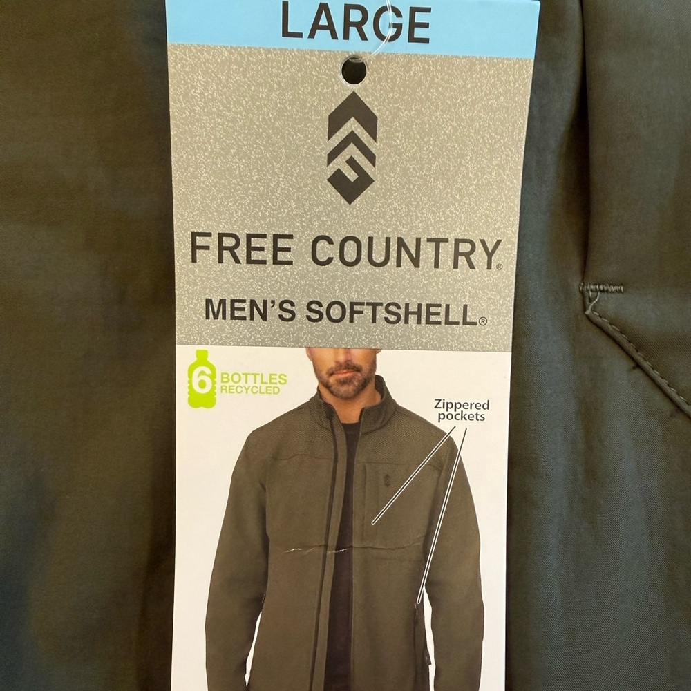 Free Country Men's Wind & Water Resistant Softshell Olive Jacket NWT Size L - Picture 9 of 11